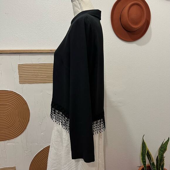 FTLTD Black Vintage 90s Fringe Trim Gold Button Front Cropped Blazer Jacket USA - Picture 9 of 13